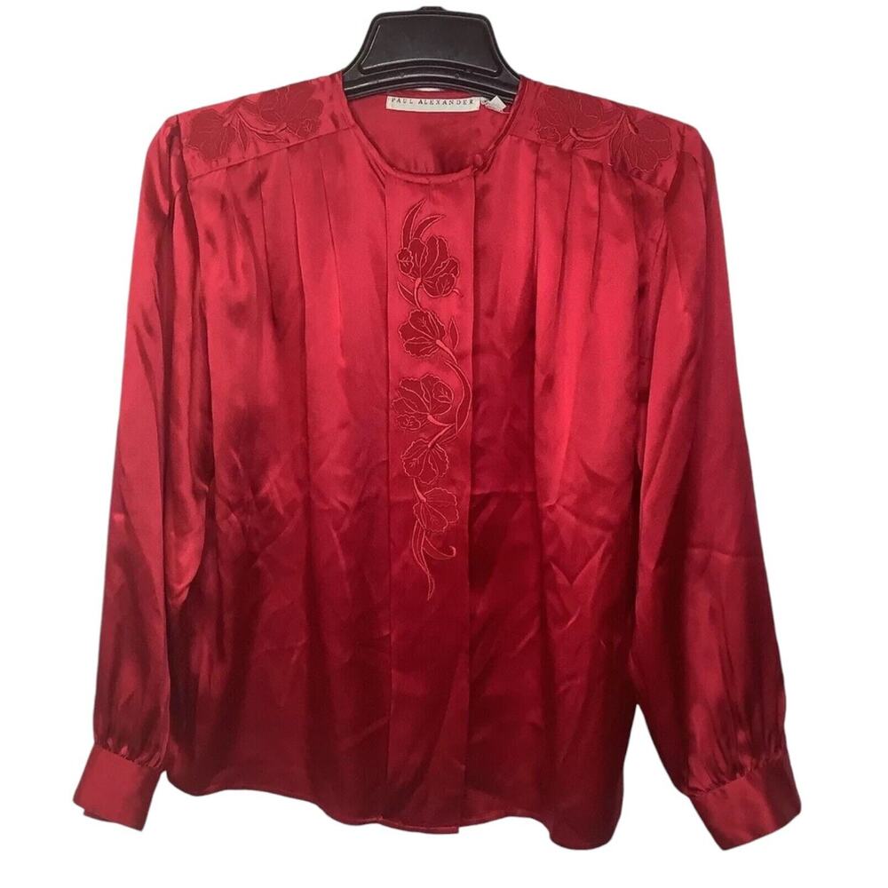 Vintage Paul Alexander Women’s Sz 8 RED 100% Silk Embroidered Top blouse